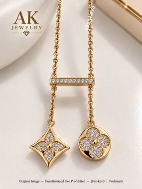 💎18K LUXURY Gold Pavé Double Charm Drop Necklace | by AK Jewelry™